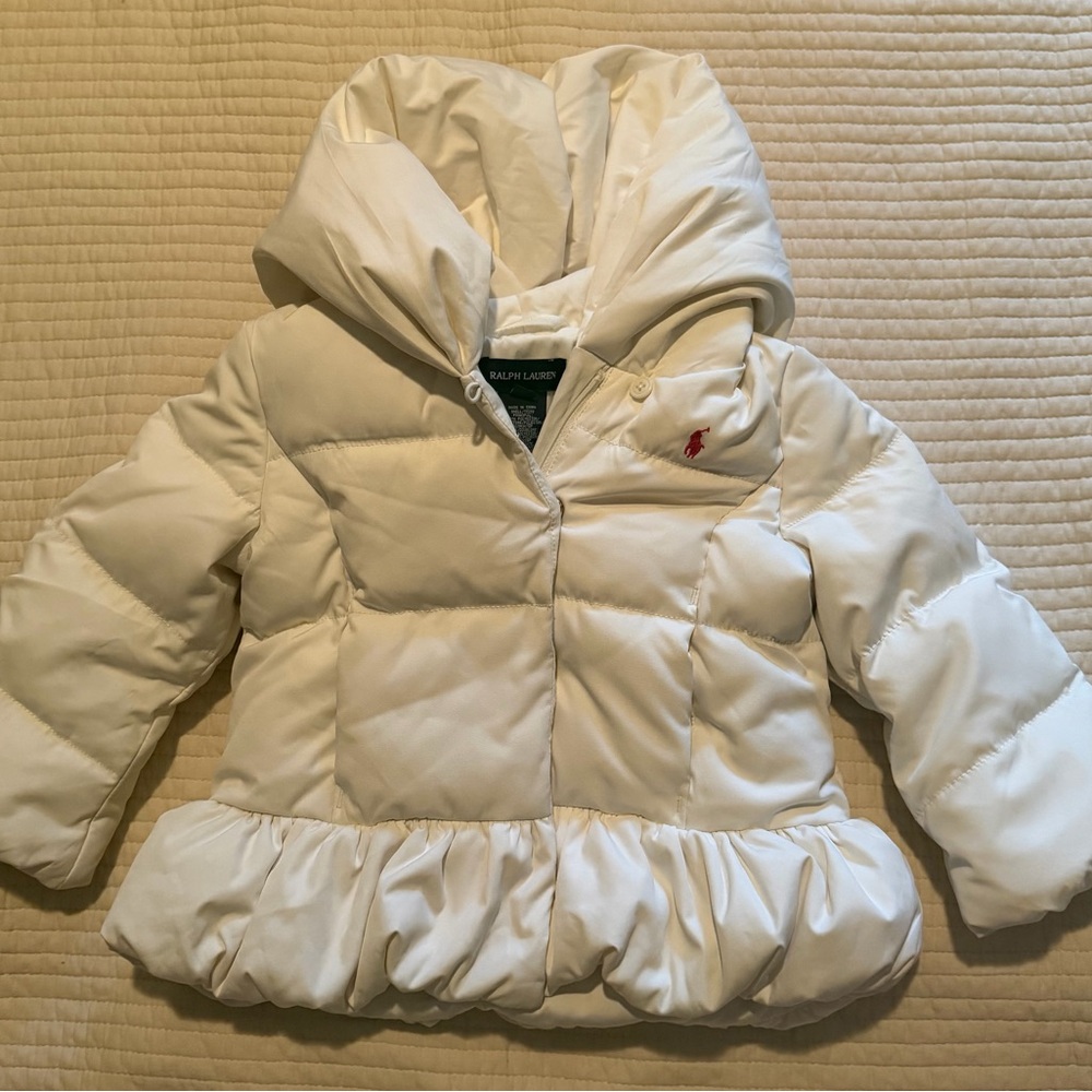 Ralph Lauren White Quilted Hooded Jacket with Pink Pony - Picture 2 of 8